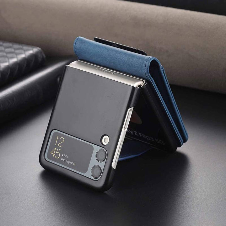 Handyhülle aus echtem Leder für Galaxy Z Flip3 / Flip2 mit Kartenhalter