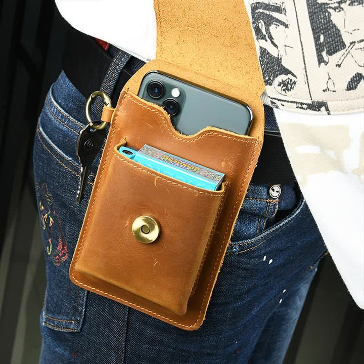 Echtes Leder Telefon Holster für Männer EDC Telefon Gürtel Pack Tasche