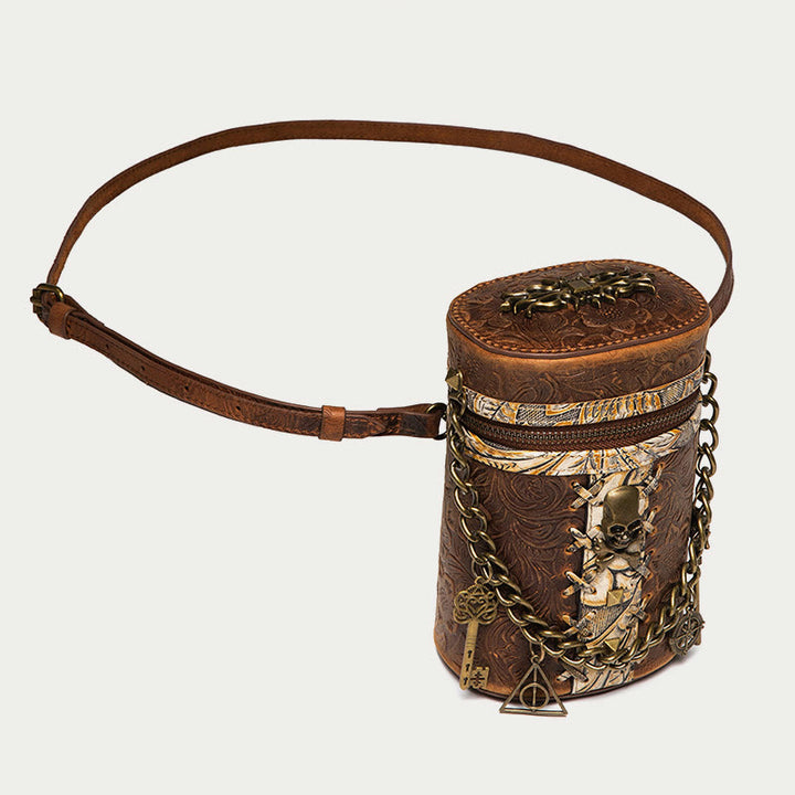 Vintage Umhängetasche Ausgefallene Totenkopf Design Leder Bucket Bag