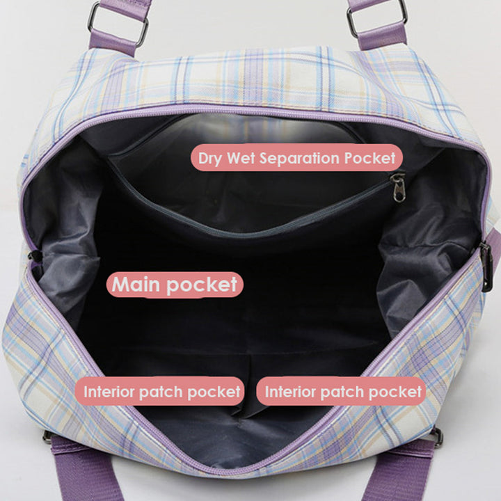 Große Kapazität, wasserdicht, kariert, lässig, Fitness-Reise-Handtasche