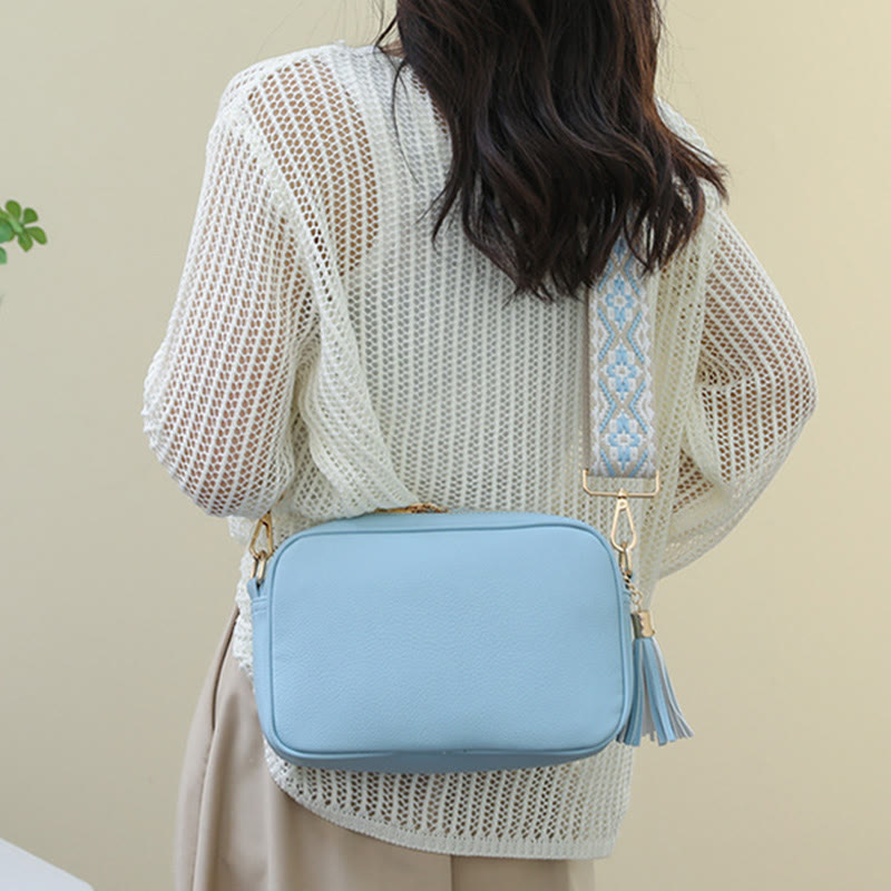 Umhängetasche für Damen mit Quaste, einfarbig, lässige Ledertasche