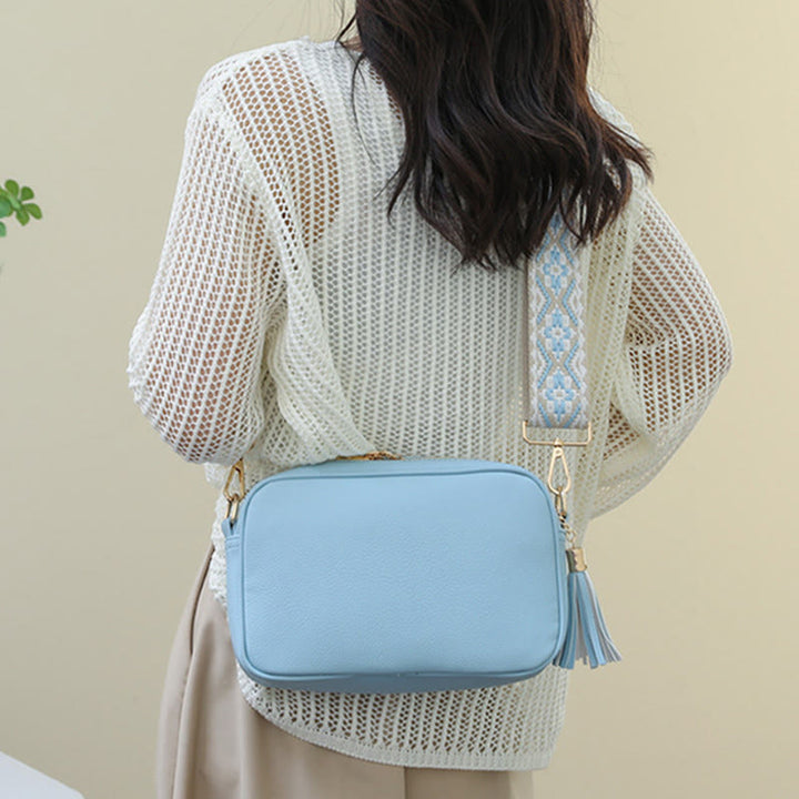 Umhängetasche für Damen mit Quaste, einfarbig, lässige Ledertasche