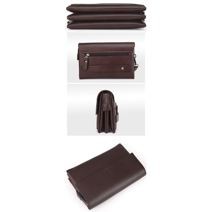 Leder-Clutch für Herren mit drei Fächern, Organizer, Handgelenktasche, Geldbörse
