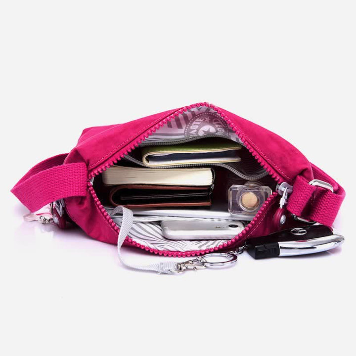 Leichte kleine Crossbody-Tasche mit Dreifach-Reißverschluss, Schultertasche für Damen