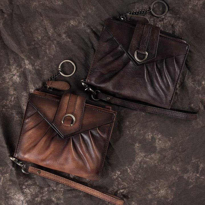 Retro-Clutch-Geldbörse für Damen, echtes Leder, mit Armband, Kreditkartenhalter