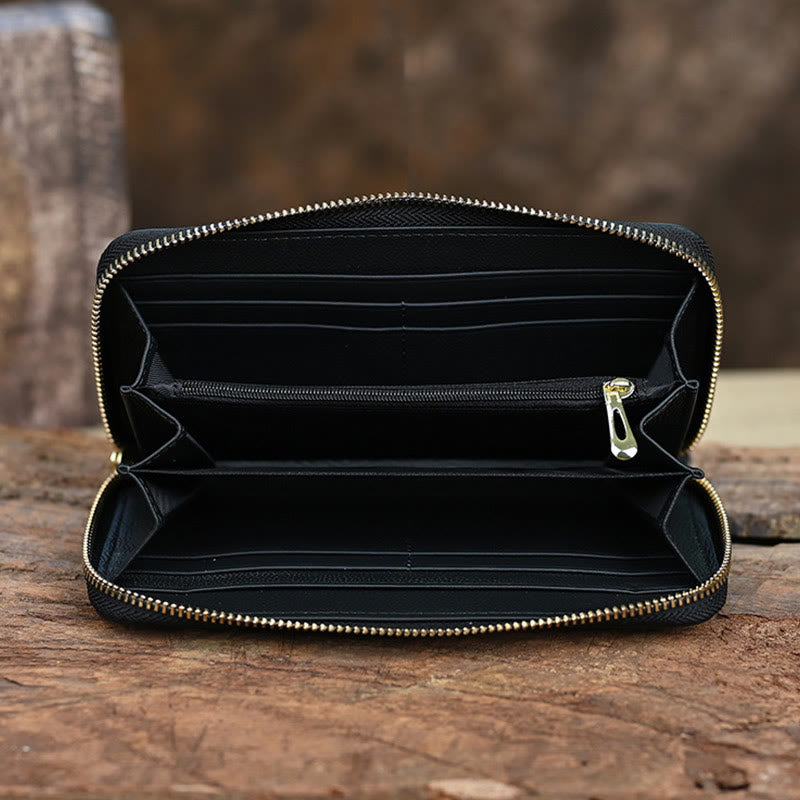 Geldbörse für Damen, echtes Leder, mit Retro-Druck, große Kapazität