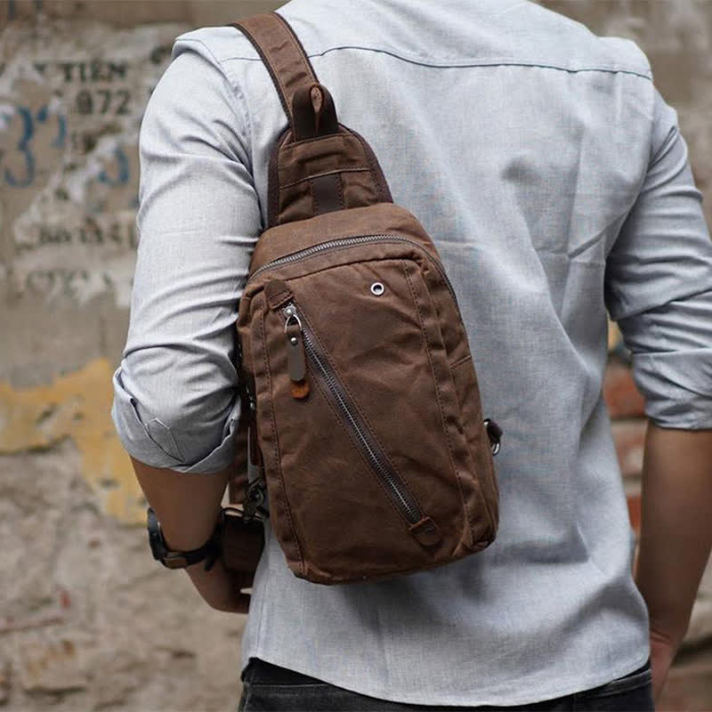 Schultertasche aus Canvas, Brusttasche, Reise-/Wanderrucksack, Umhängetasche, Tagesrucksack