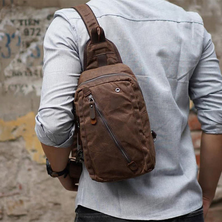 Schultertasche aus Canvas, Brusttasche, Reise-/Wanderrucksack, Umhängetasche, Tagesrucksack