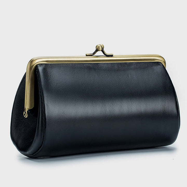 Clutch für Damen, Retro, schlichte Abendtasche aus echtem Leder