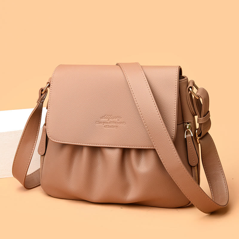 Freizeit-Umhängetasche für Damen im Plissee-Stil, leichte Ledertasche
