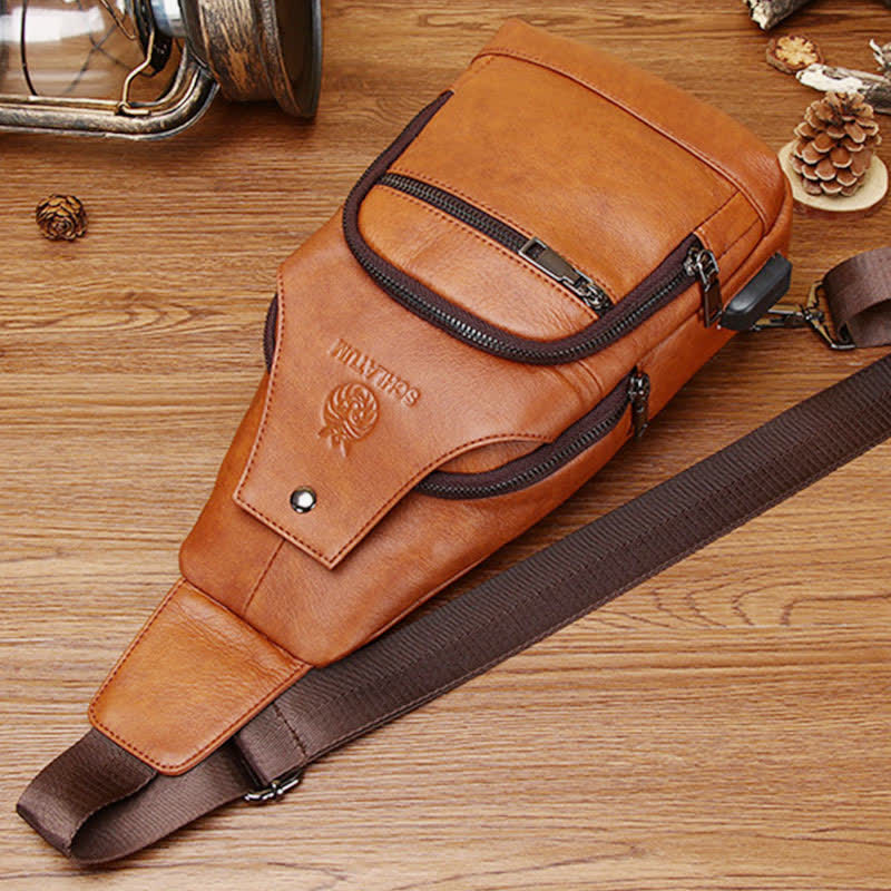 Schultertasche aus echtem Leder, Umhängetasche, Rucksack für Herren, zum Wandern, Reisen, Tagesrucksack