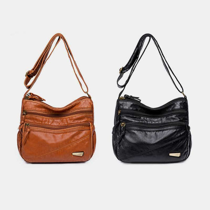 Umhängetasche aus weichem Leder mit zwei Fächern, Retro-Handtasche für Damen