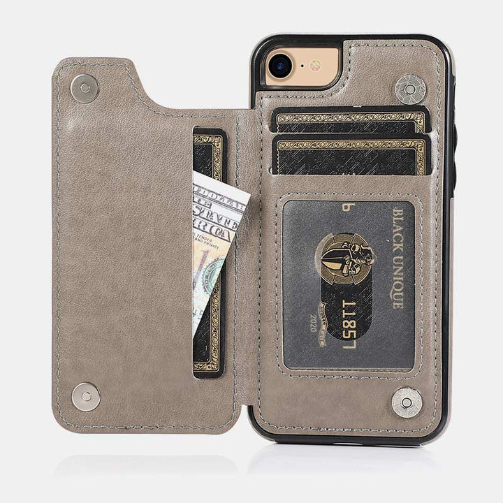 Handyhülle aus Leder mit Brieftaschenformat und Kartenhalter, Sichtfenster, kompatibel mit iPhone und Samsung