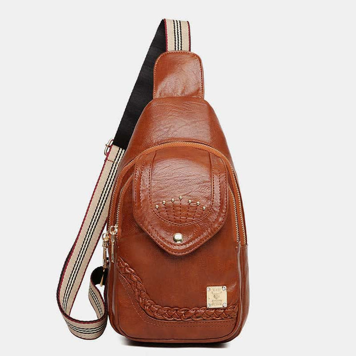 Kleiner Sling-Rucksack aus Kunstleder, Mehrzweck-Brusttasche mit Doppelreißverschluss, Rushsack