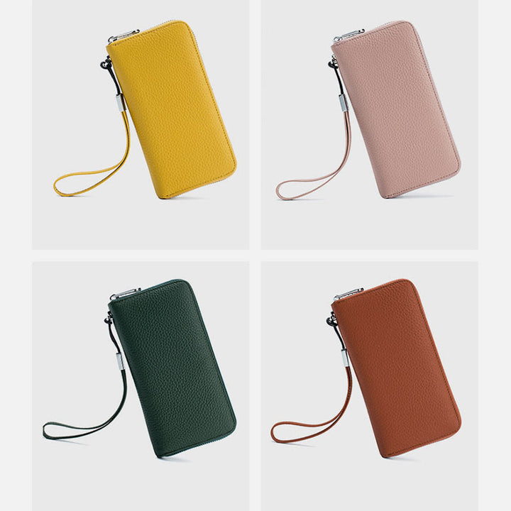 sportliche Lange Brieftasche mit RFID-Schutz, geräumige Leder-Telefonbörse für Damen