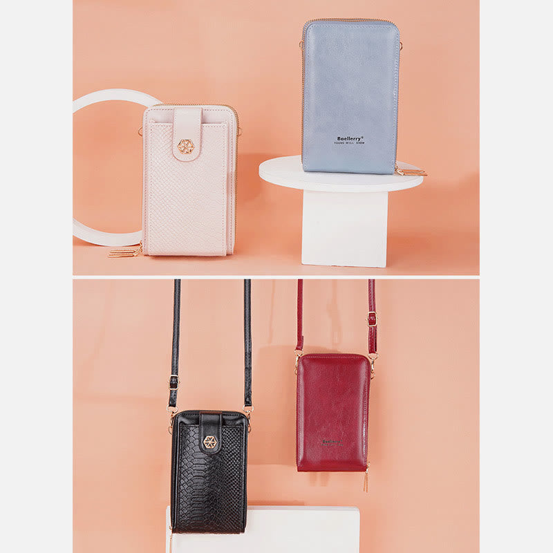 Solide Schlangenhaut-Grain-Telefontasche für Frauen Elegante Crossbody-Geldbörse
