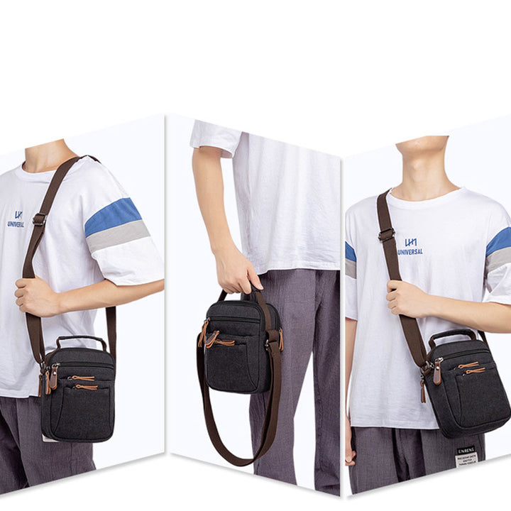 Kleine Umhängetasche aus Canvas im Vintage-Stil, mehrere Tragemöglichkeiten, lässige Schultertasche für Herren
