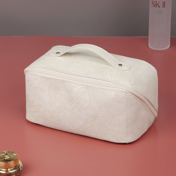 Kosmetiktasche für Damen, Reisetasche aus PU-Leder mit Vintage-Druck