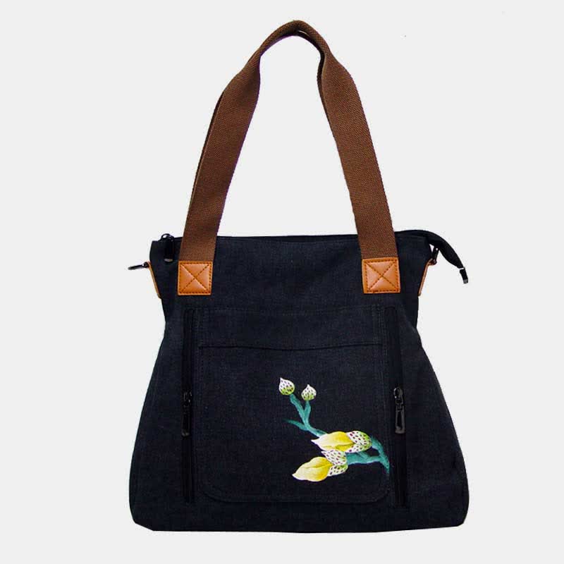 Handtasche aus Canvas mit Blumendruck für Damen, Henkeltasche oben, Umhängetasche