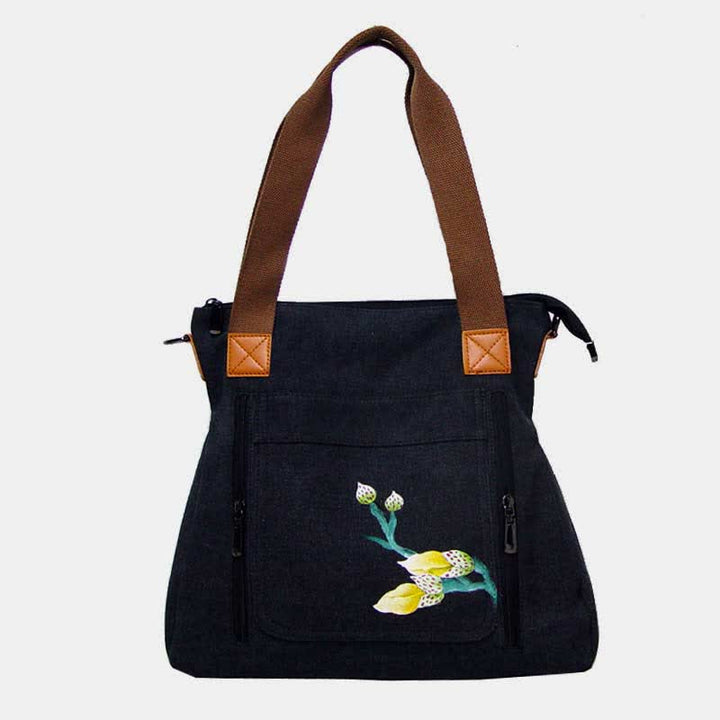 Handtasche aus Canvas mit Blumendruck für Damen, Henkeltasche oben, Umhängetasche