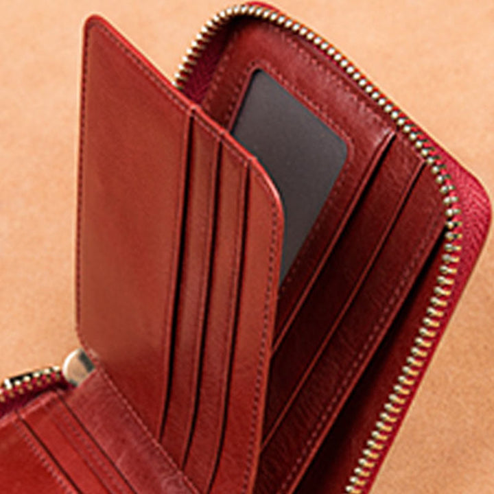 Kompakte Handtasche mit Rundum-Reißverschluss für Damen, geräumige Handtasche aus echtem Leder