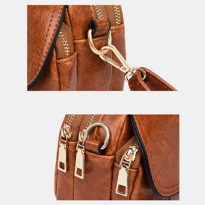 Kleine Umhängetasche aus Leder mit dreifachem Reißverschluss, Schultertasche für Damen