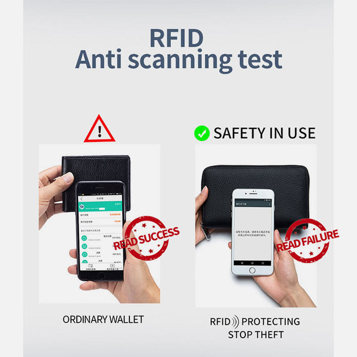 sportliche Lange Brieftasche mit RFID-Schutz, geräumige Leder-Telefonbörse für Damen
