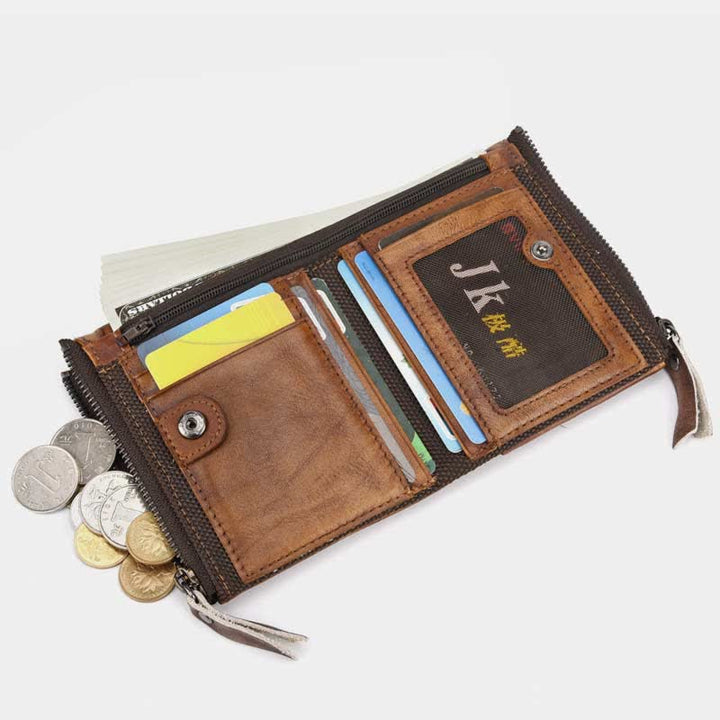 Zweifach gefaltete RFID-blockierende Lederbrieftasche, kurze Vordertaschen-Geldbörse für Herren