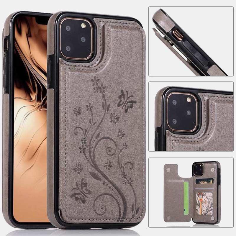 Handyhülle mit Ständer für iPhone mit Kartenhalter, doppelter Magnetverschluss