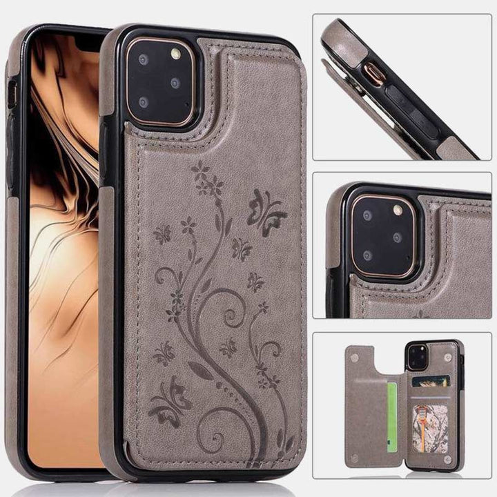 Handyhülle mit Ständer für iPhone mit Kartenhalter, doppelter Magnetverschluss