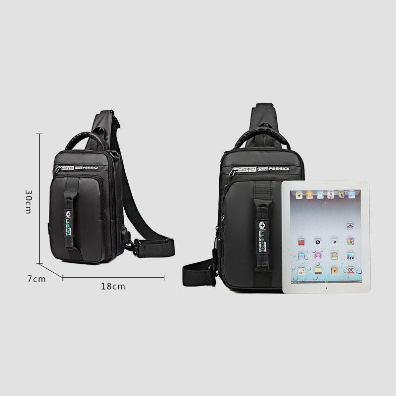 Wasserdichte, großvolumige Schultertasche mit mehreren Tragemöglichkeiten und USB-Ladeanschluss