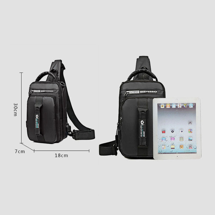 Wasserdichte, großvolumige Schultertasche mit mehreren Tragemöglichkeiten und USB-Ladeanschluss