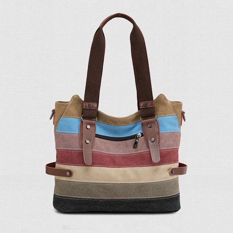 Multifunktions-Farbblock-Canvas-Handtasche Hobo Tote Bag Umhängetaschen