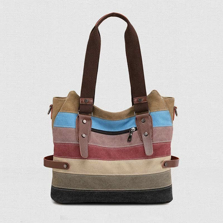 Multifunktions-Farbblock-Canvas-Handtasche Hobo Tote Bag Umhängetaschen