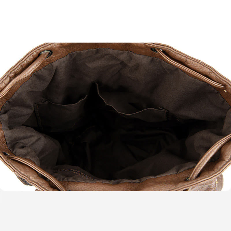 Nietenrucksack für Damen, Reiserucksack aus weichem, schlichtem Leder