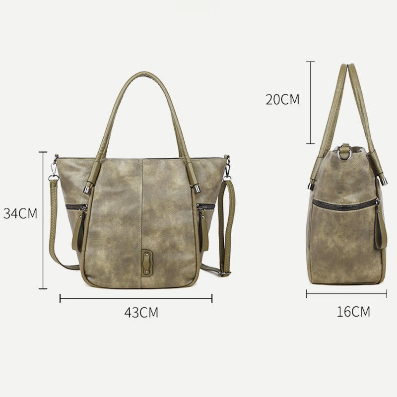 Tragetasche für Damen, Vintage, große Kapazität, Handtasche aus PU-Leder