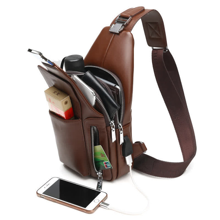 Tragefreundliche Schultertasche mit mehreren Fächern und USB-Ladeanschluss