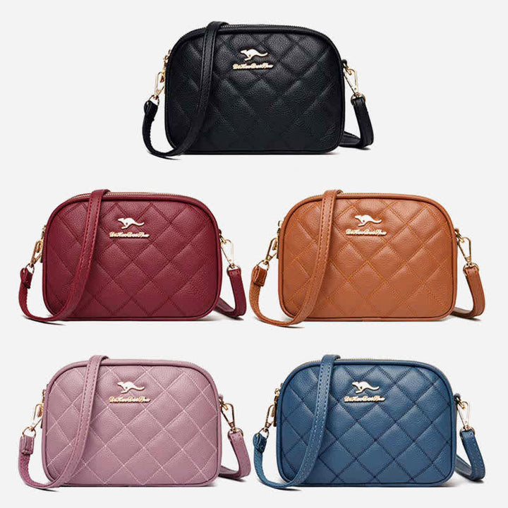Umhängetasche mit 3 Reißverschlüssen für Damen, gestepptes Kunstleder, kleine Schultertasche