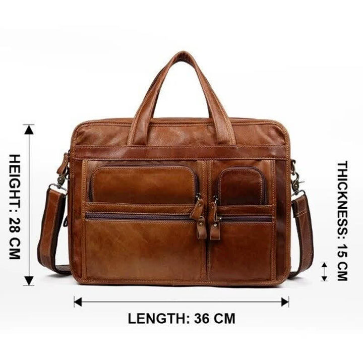 Aktentasche aus echtem Leder für Herren, 15,6 Zoll, Business-Laptoptasche mit Umhängegurt
