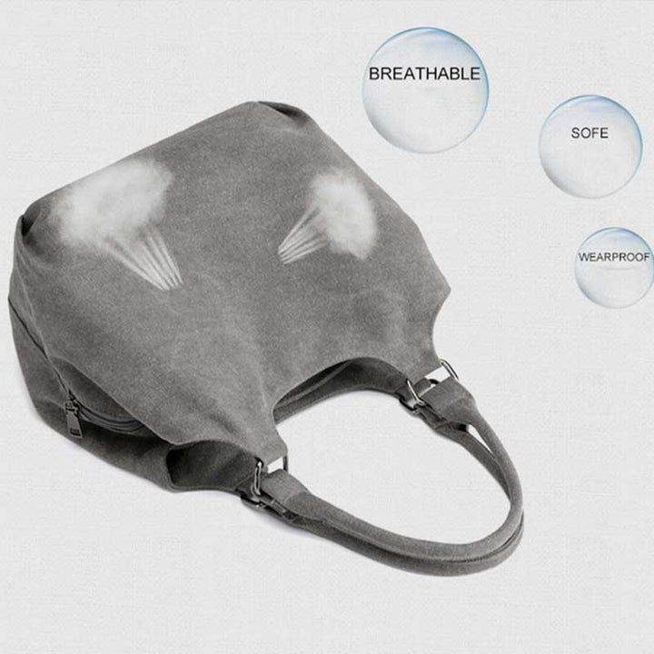 Tragetasche aus Canvas mit drei Fächern, leicht, funktional, Hobo-Handtasche