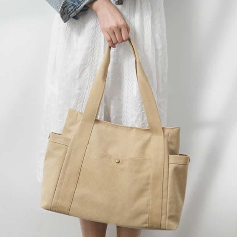 Große Kapazität Canvas Schultertasche Mehrere Taschen Handtasche Einkaufs