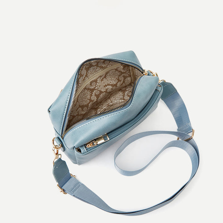 Kleine Umhängetasche mit drei Reißverschlüssen, Kunstleder, lässige Handtasche, Kamera-Geldbörse