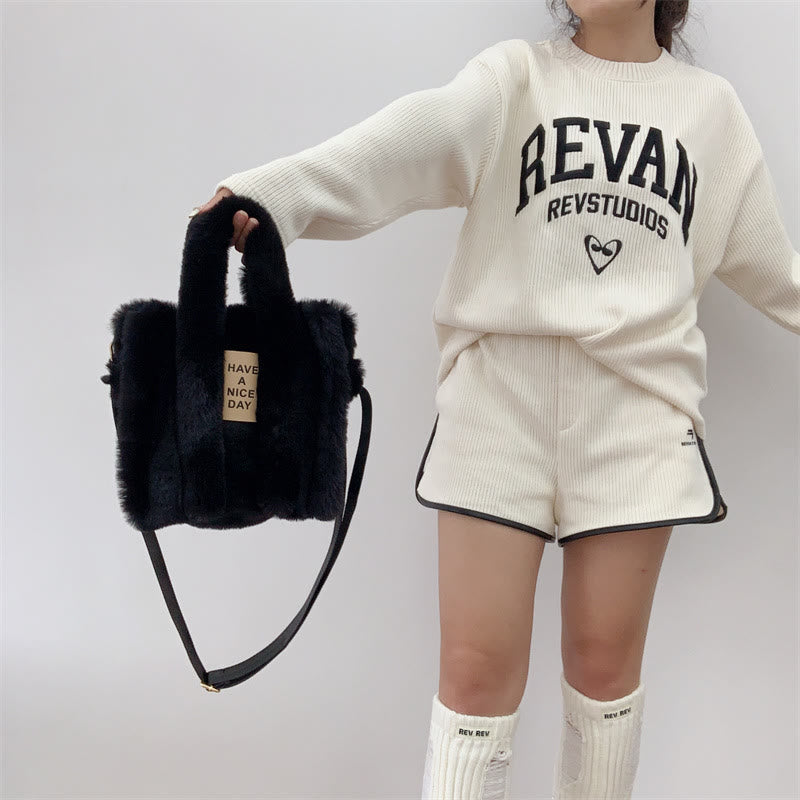 Umhängetasche für Damen, einfarbig, Kunstfell, große Handtasche