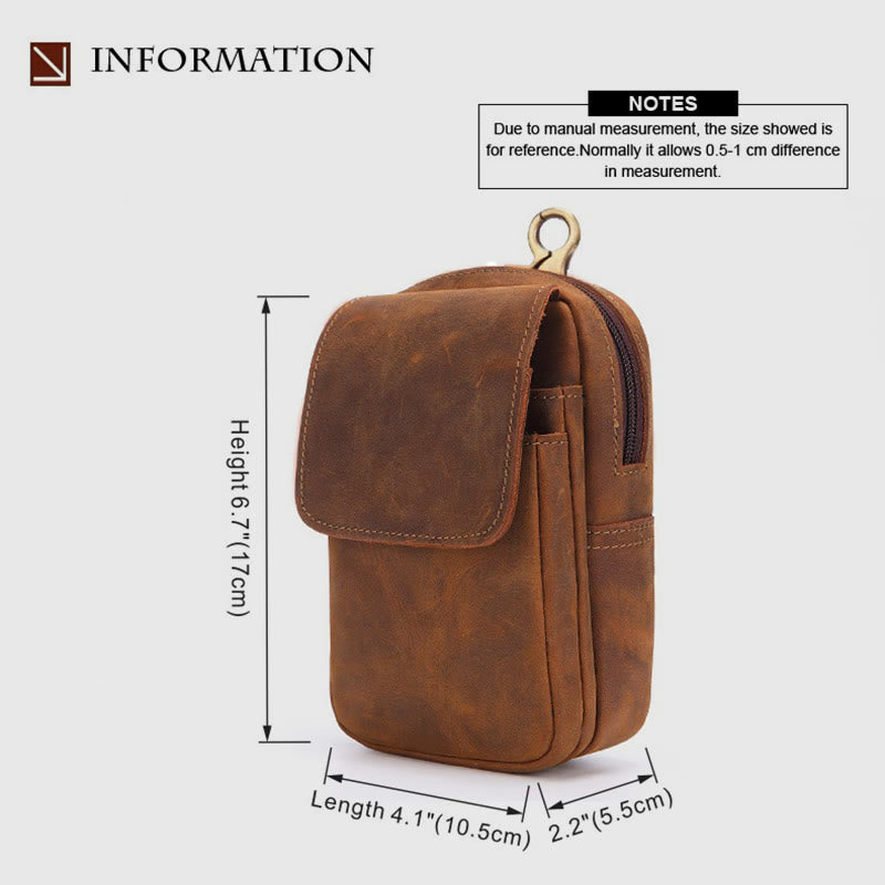 Gürteltasche für Herren, Retro-Stil, echtes Leder, zum Aufhängen, EDC-Tasche