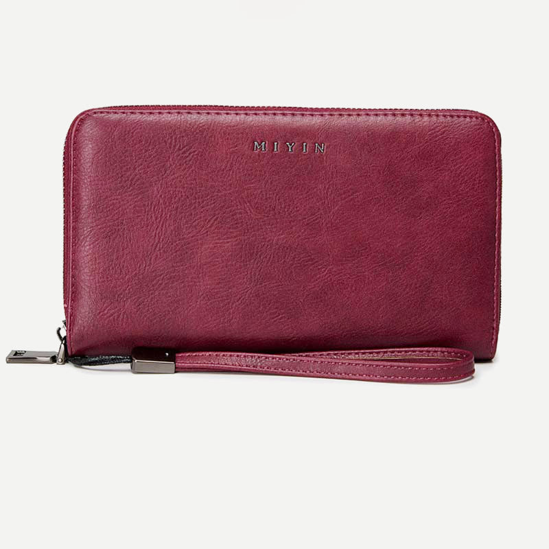 RFID-blockierende Geldbörse für Damen mit Rundum-Reißverschluss, große, lange Clutch mit Handgelenksriemen