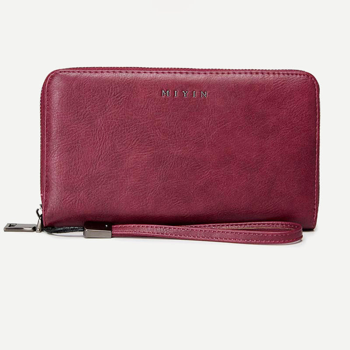 RFID-blockierende Geldbörse für Damen mit Rundum-Reißverschluss, große, lange Clutch mit Handgelenksriemen