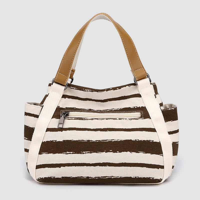Lässige Einkaufstasche für Damen, gestreifte Canvas-Tasche für den täglichen Gebrauch