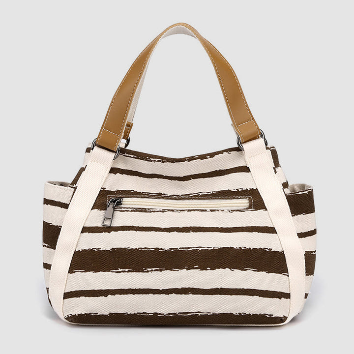 Lässige Einkaufstasche für Damen, gestreifte Canvas-Tasche für den täglichen Gebrauch