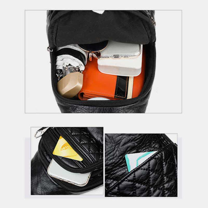 Retro Sling-Rucksack für Damen, mehrere Taschen, Umhängetasche aus PU-Leder
