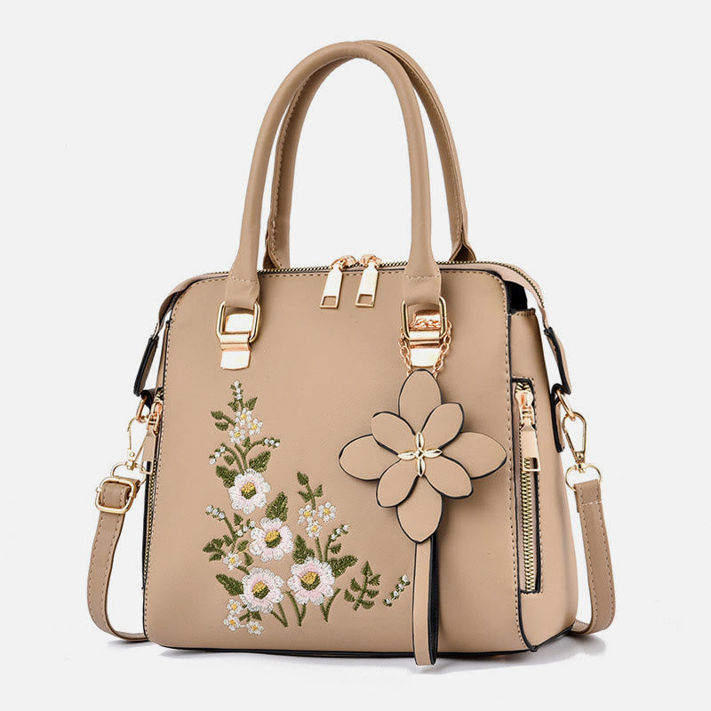 Florale Lederhandtasche für Damen, elegante Umhängetasche